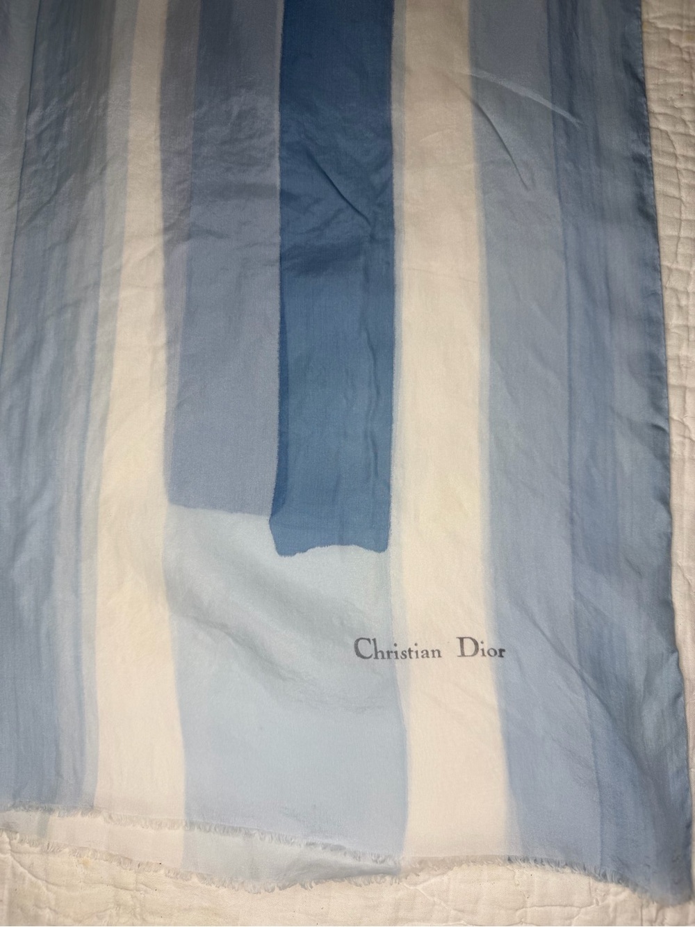 VTG Dior Silk Oblong Scarf Abstract Block Stripe Ice Blue Cream Minimalist - Picture 12 of 16